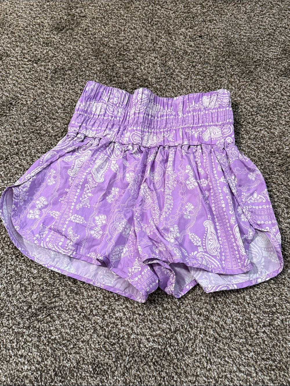 Free People Movement Lavender Paisley Smocked Waist Athletic Shorts Size Small